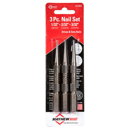 MAYHEW STEEL PRODUCTS NAIL SET 1-2-3/32 3 PC  CARDED MY47502